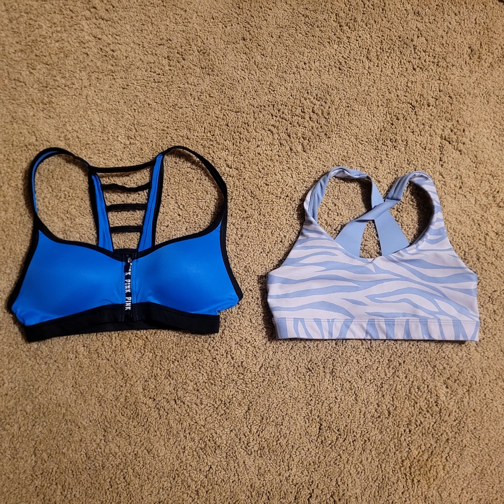 PINK Blue and OLD NAVY White Zebra Print Sports Bras